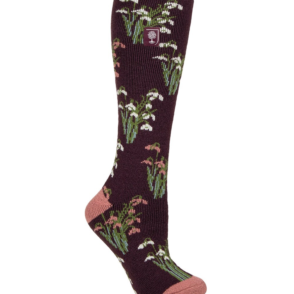RHS Women's lite thermal wellington boot socks - burgundy floral