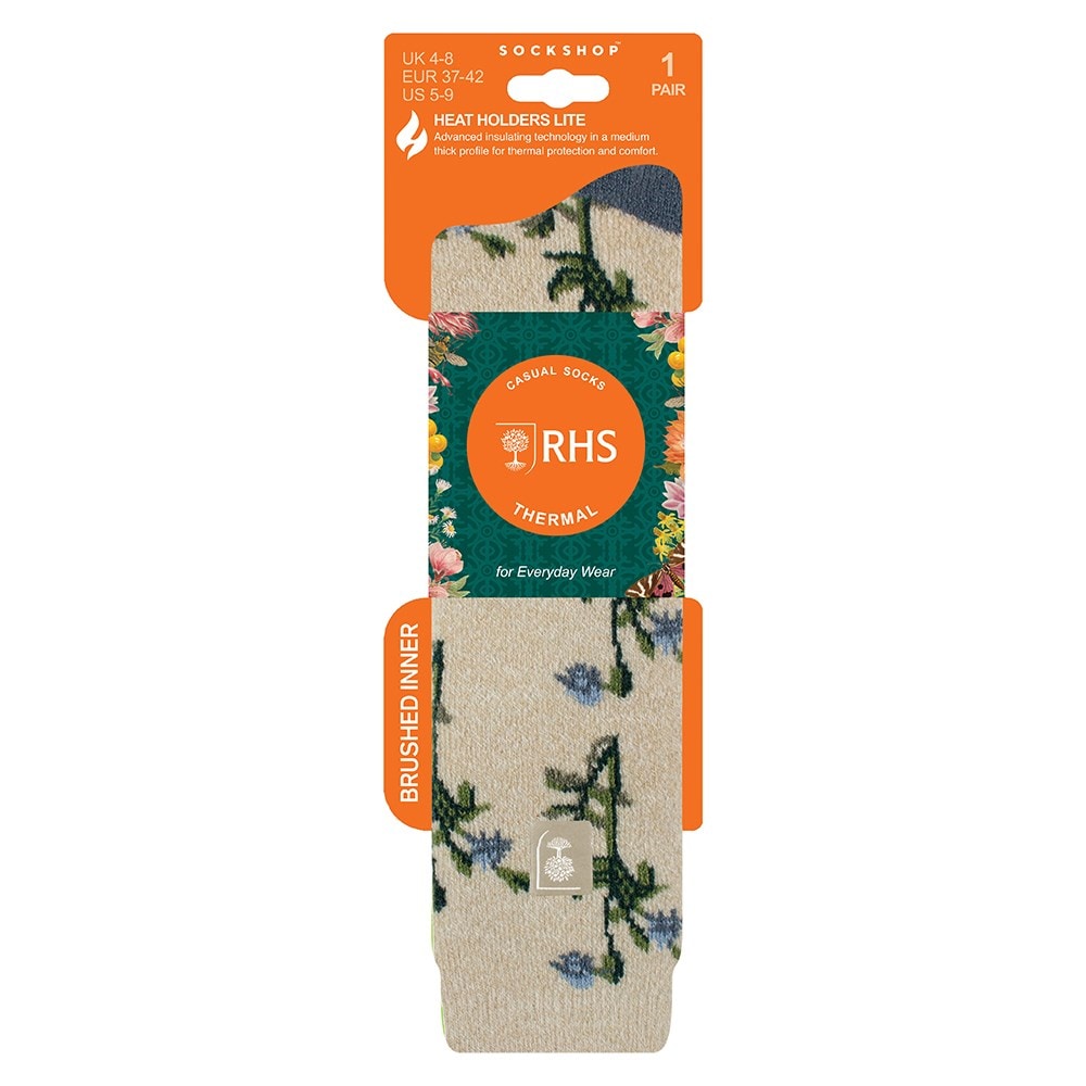 RHS Women's lite thermal wellington boot socks - oatmeal floral