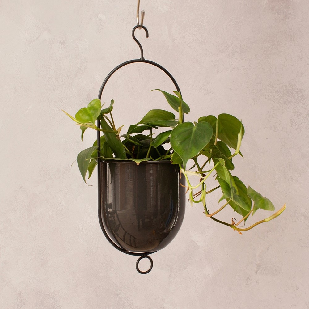 Hanging metal plant pot - charcoal 