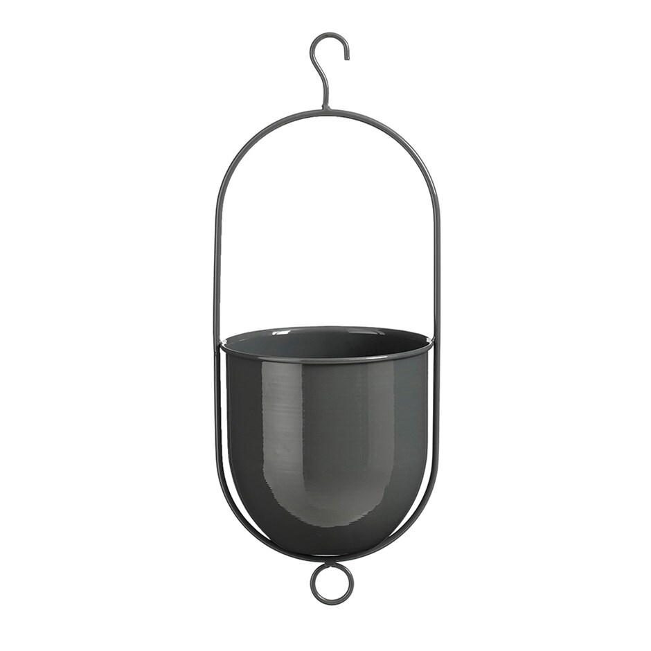 Hanging metal plant pot - charcoal 