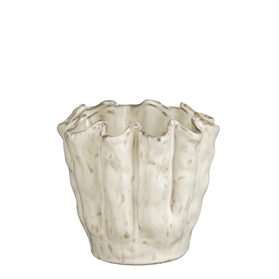Rustic scalloped plant pot - ivory