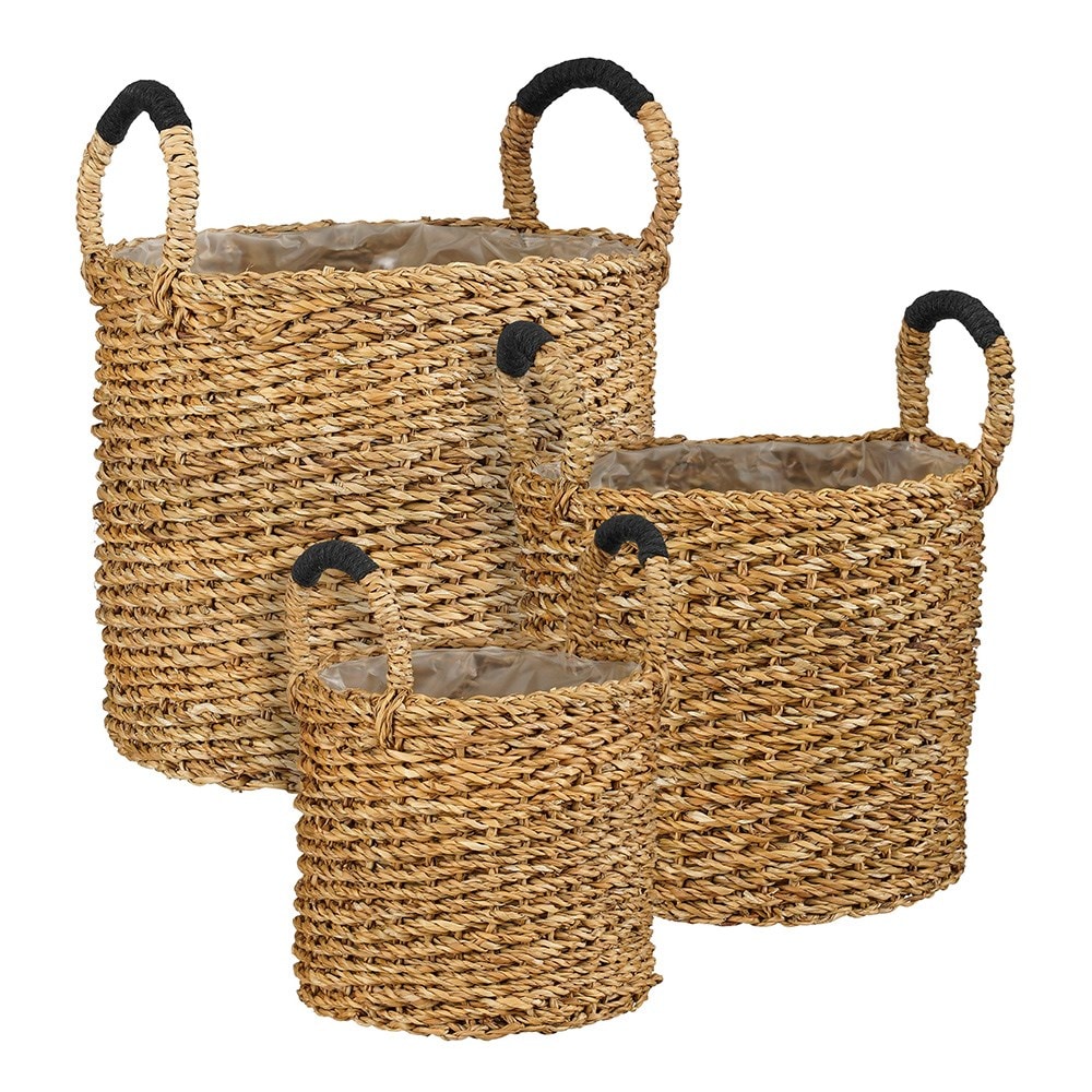 Set of three jute plant pot with handles
