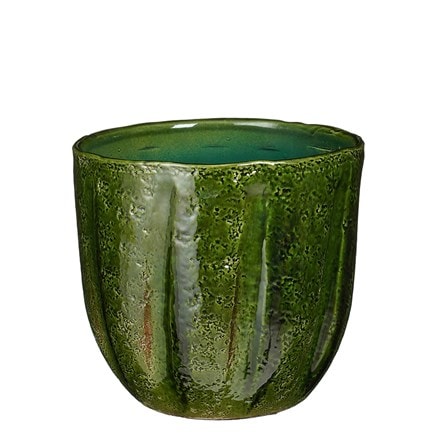 Glazed textured plant pot - green