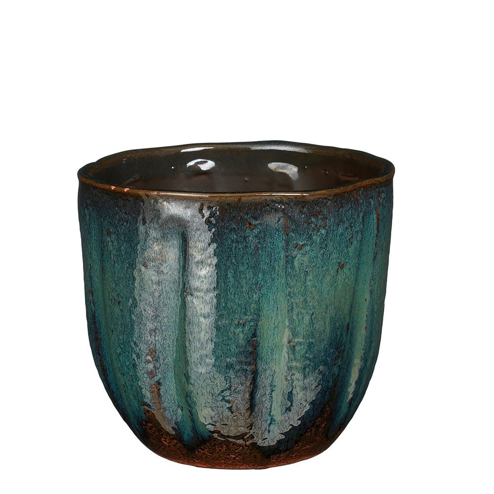 Glazed textured plant pot - blue