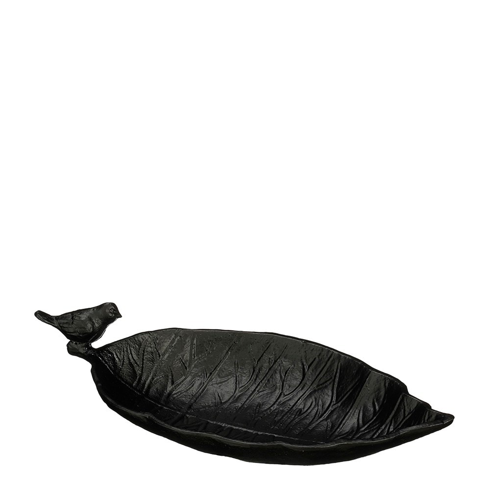 Cast iron leaf bird bath with bird