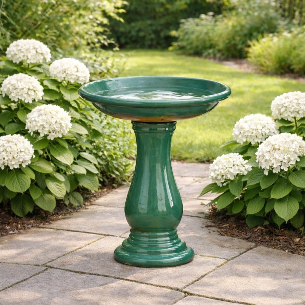 Glazed bird bath with stand