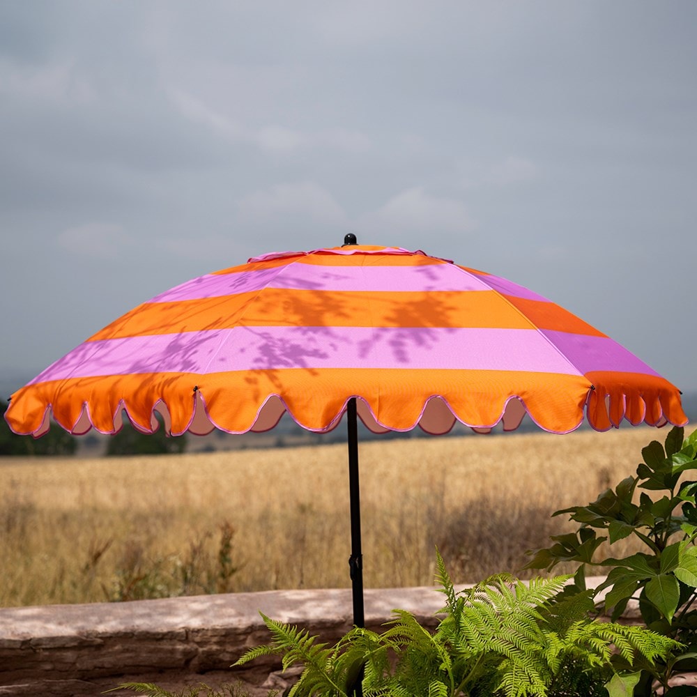 Pink orange stripe scallop edge parasol
