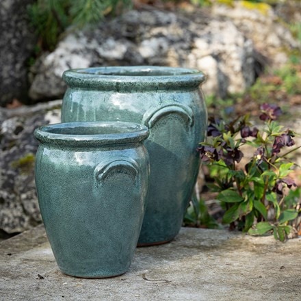 Glazed terracotta tulip pot - speckled green