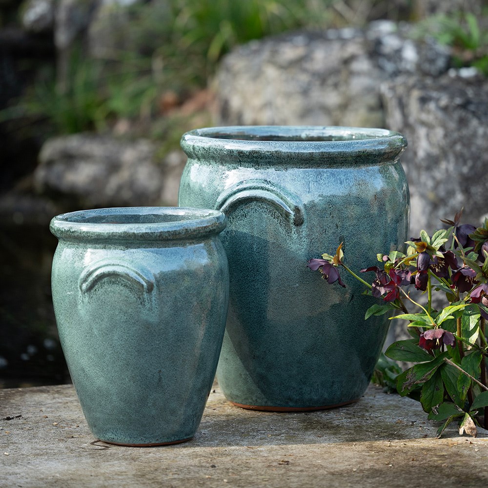 Glazed terracotta tulip pot - speckled green