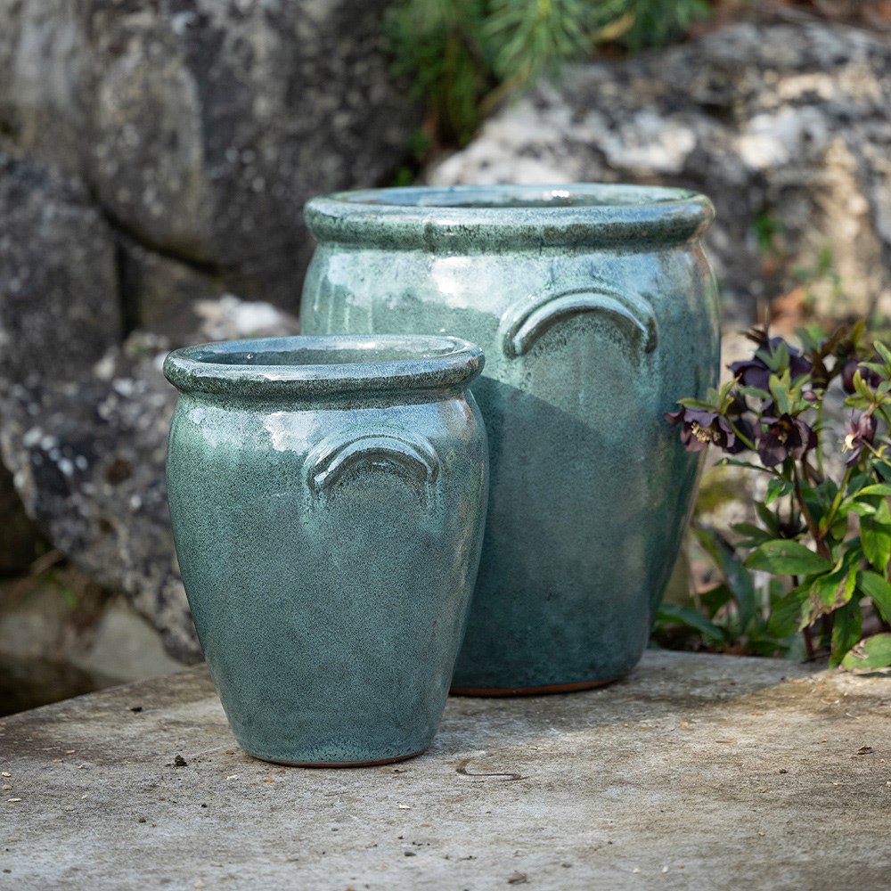 Glazed terracotta tulip pot - speckled green