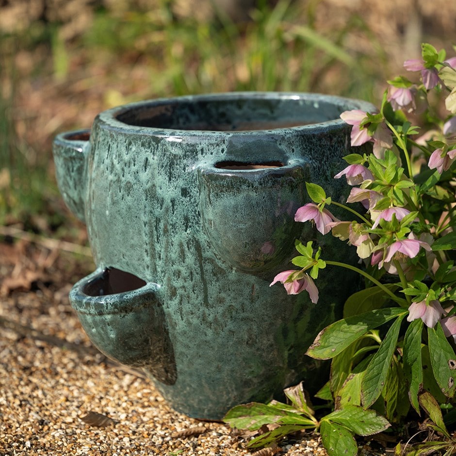 Strawberry planter - speckled green