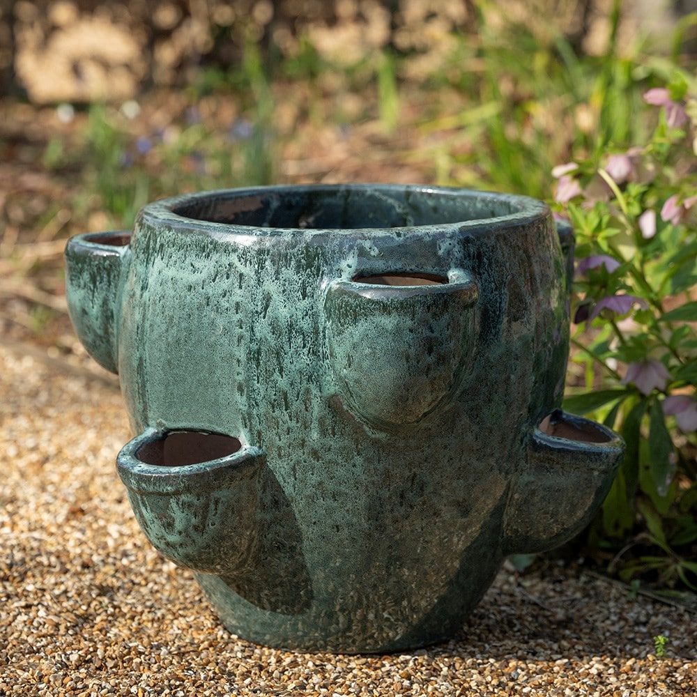 Strawberry planter - speckled green