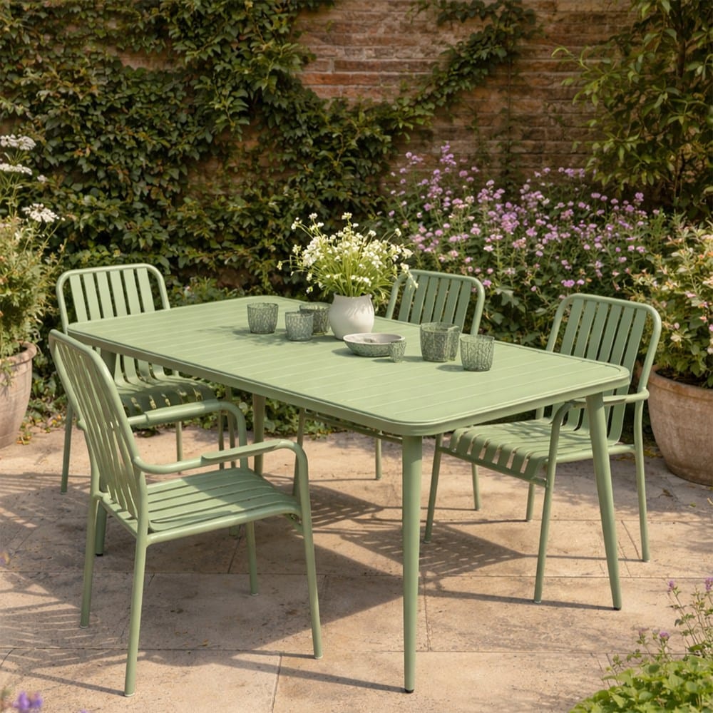 Green 4 seat aluminium dining set