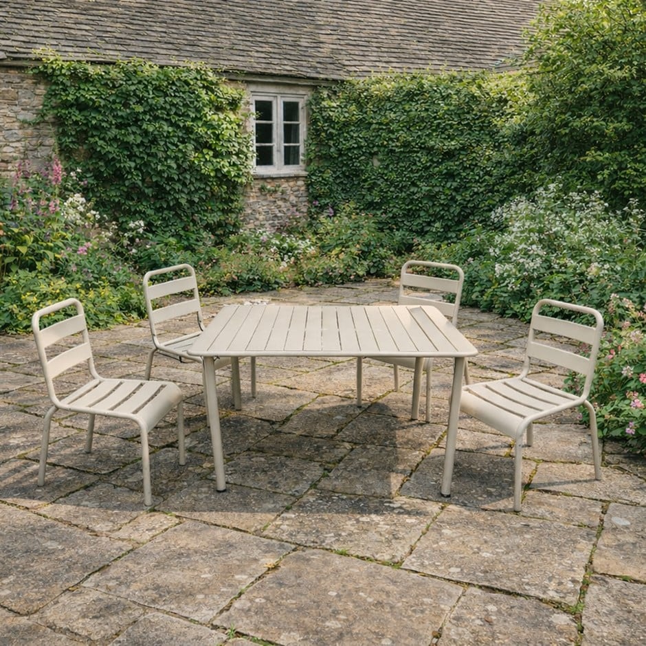 Metal four seat dining set - light grey