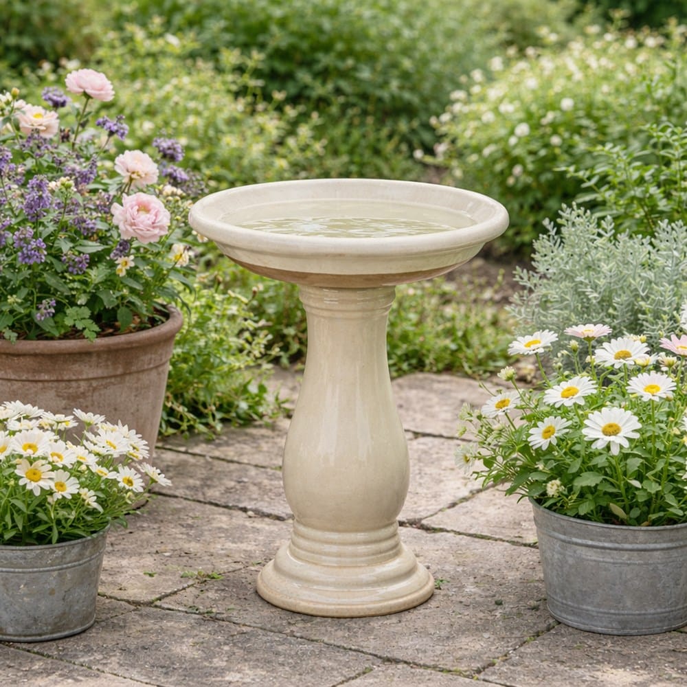 Glazed bird bath with stand