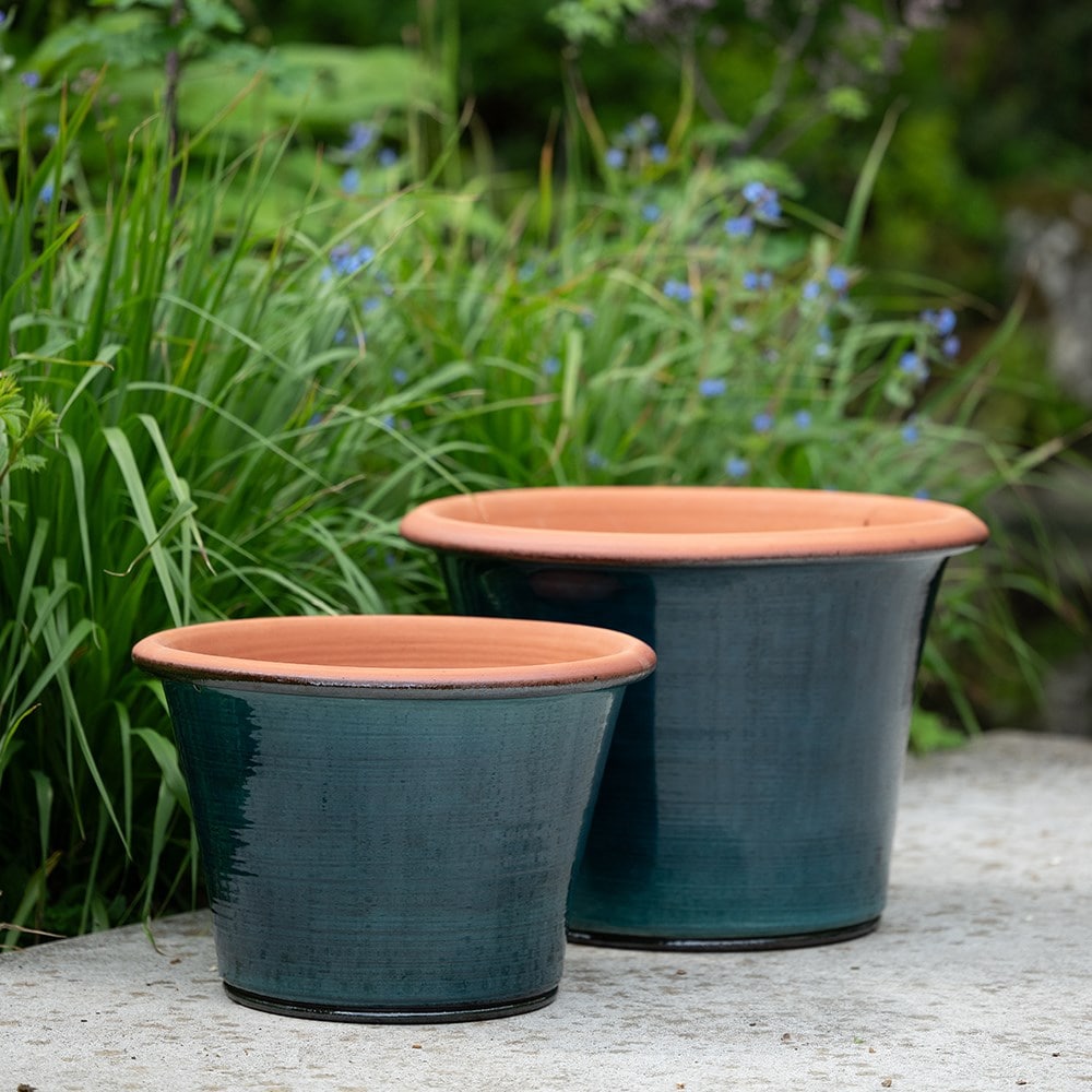 Glazed terracotta terrace pot - cyan
