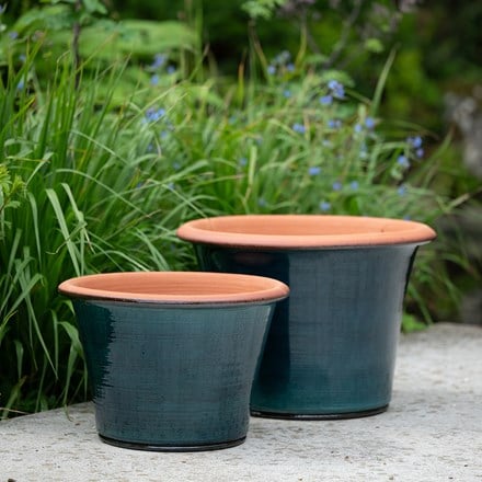 Glazed terracotta terrace pot - cyan