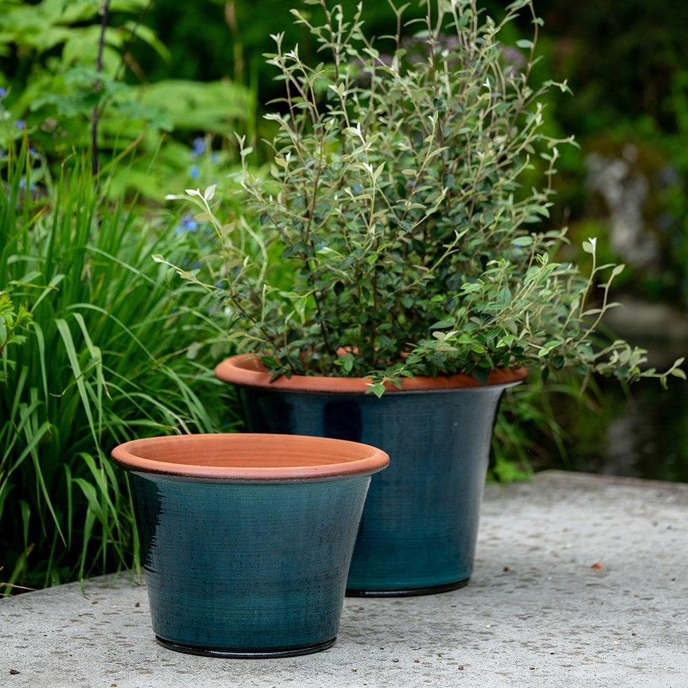 Glazed terracotta terrace pot - cyan