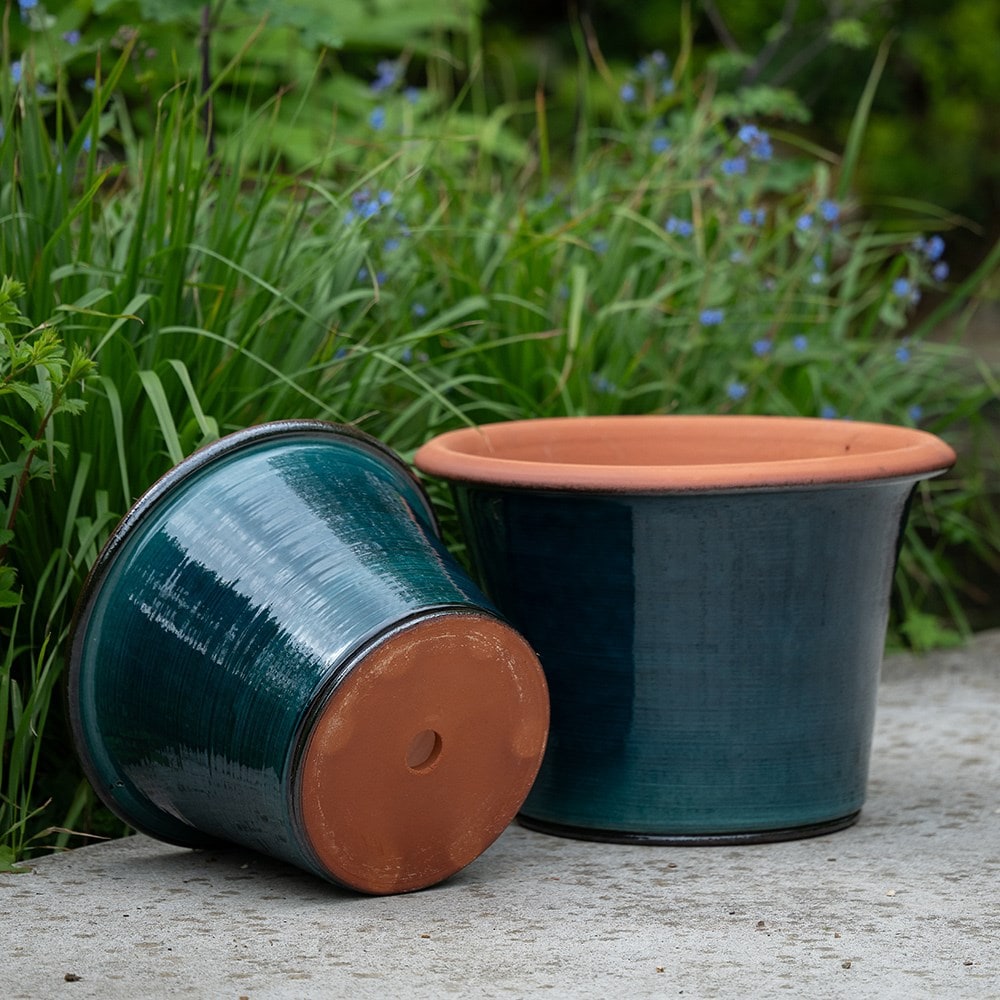 Glazed terracotta terrace pot - cyan