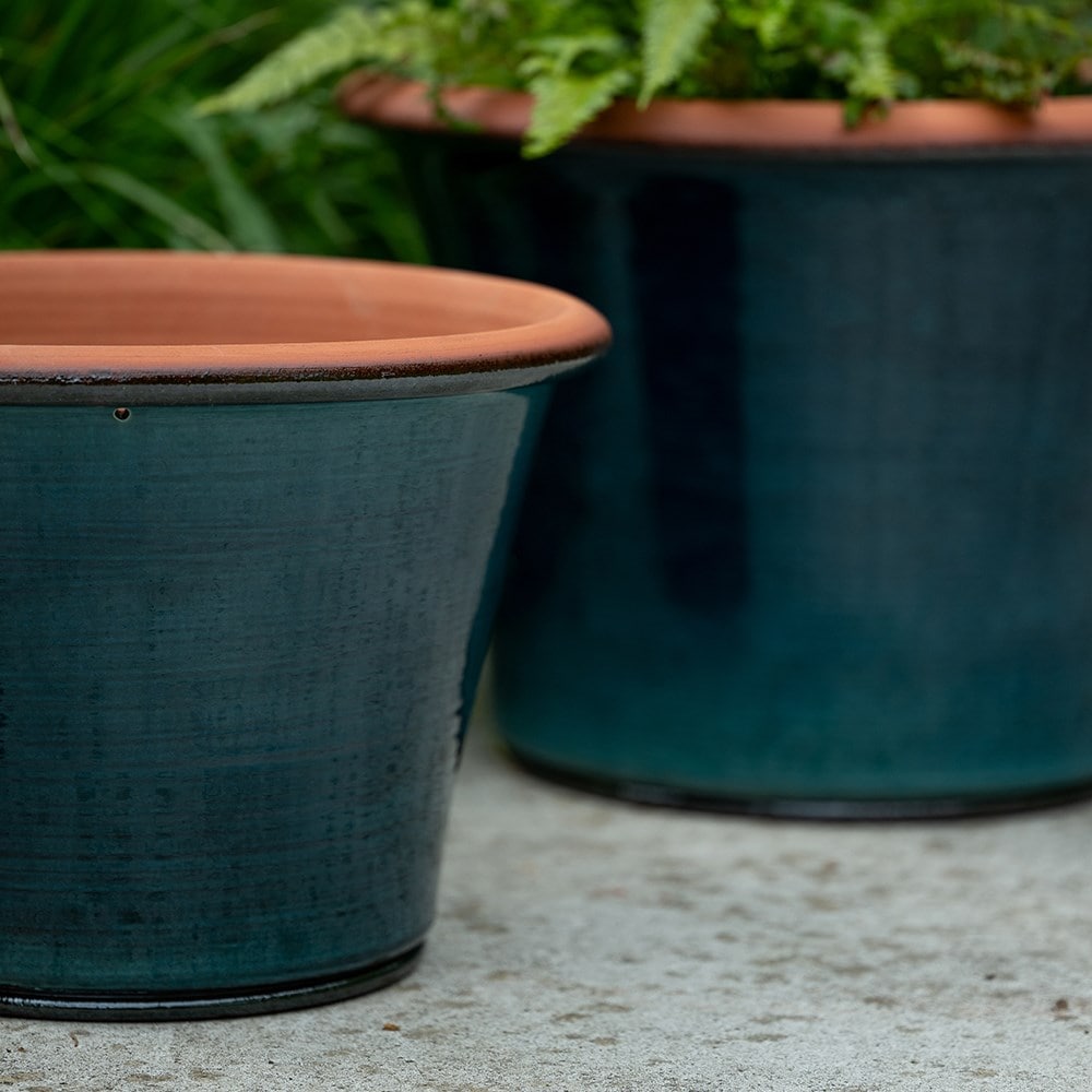Glazed terracotta terrace pot - cyan