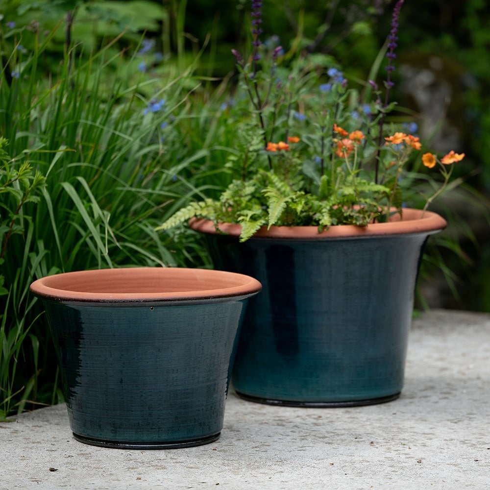 Glazed terracotta terrace pot - cyan