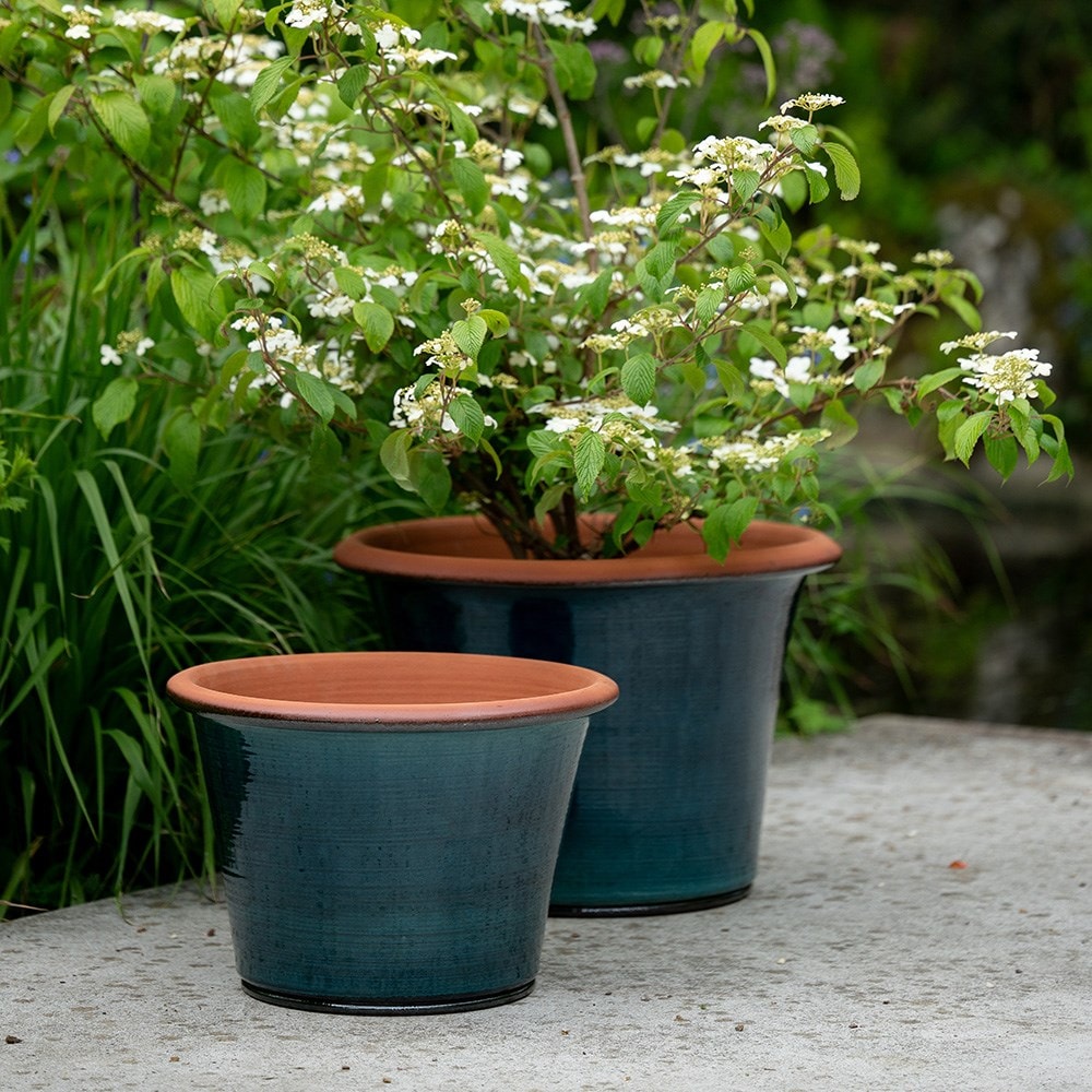 Glazed terracotta terrace pot - cyan
