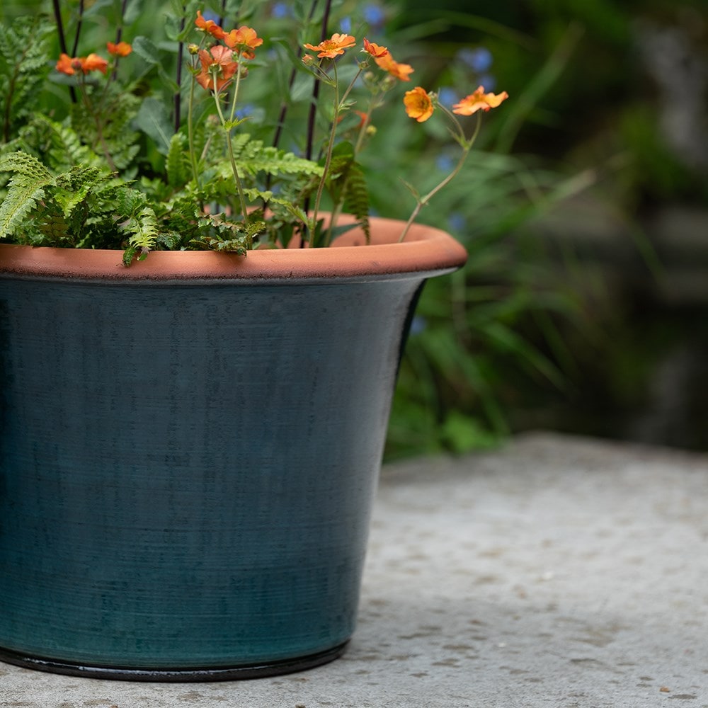 Glazed terracotta terrace pot - cyan