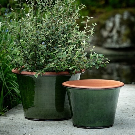Glazed terracotta terrace pot - moss