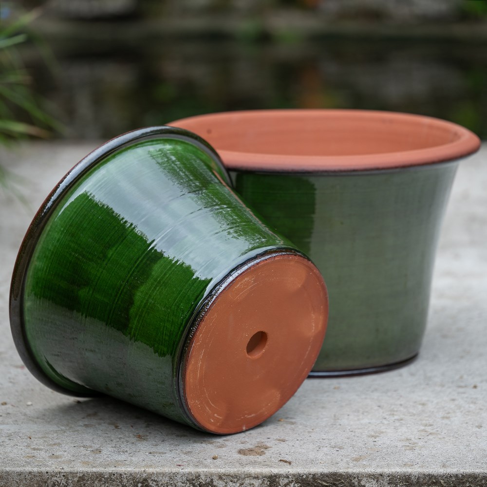 Glazed terracotta terrace pot - moss
