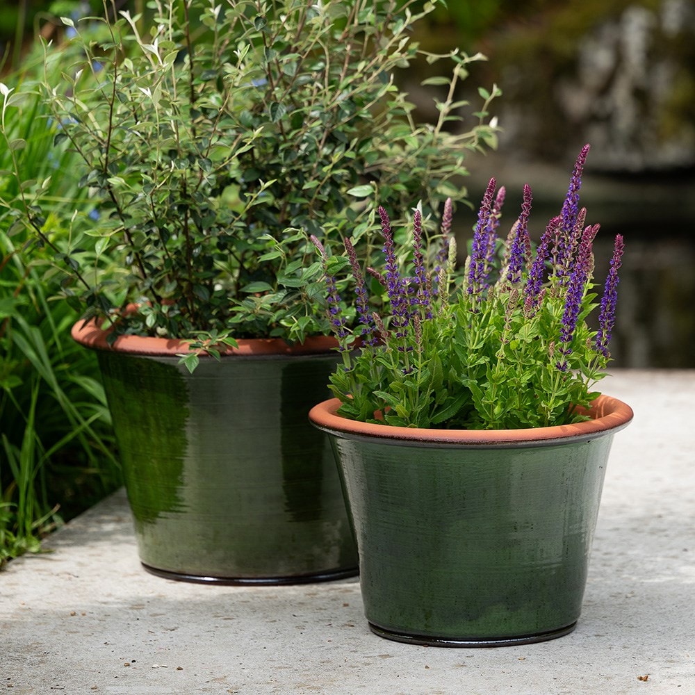 Glazed terracotta terrace pot - moss