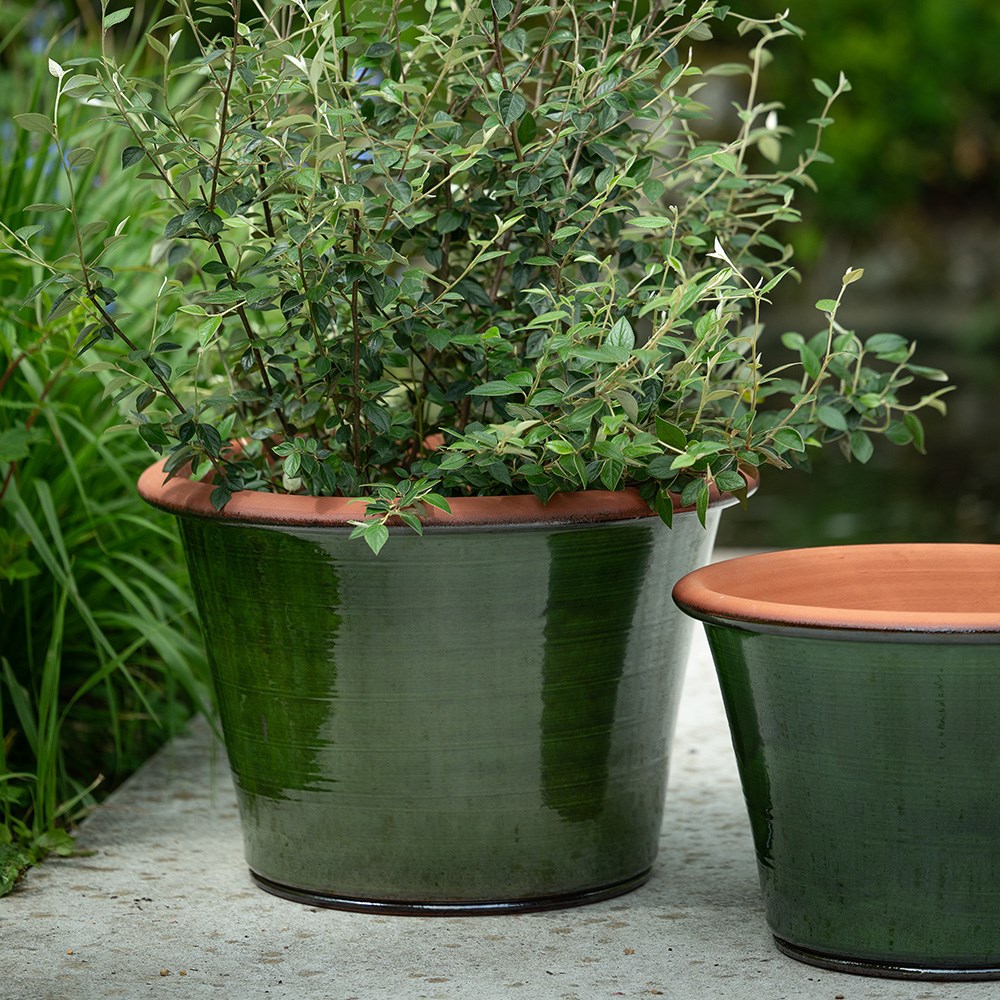 Glazed terracotta terrace pot - moss
