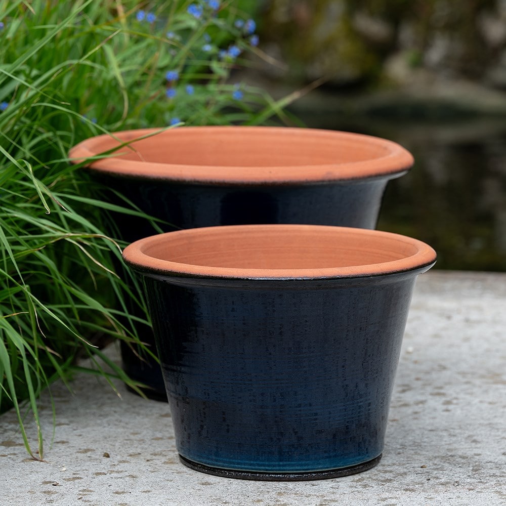 Glazed terracotta terrace pot - ink