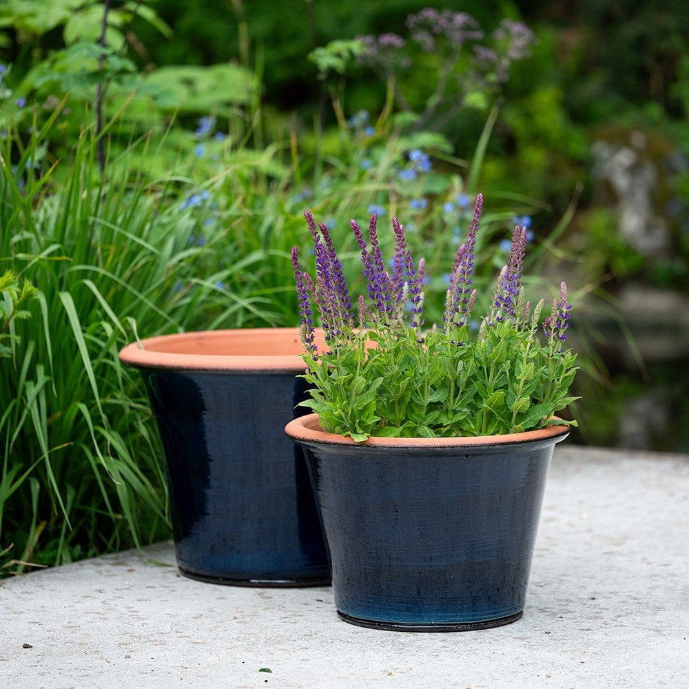 Glazed terracotta terrace pot - ink