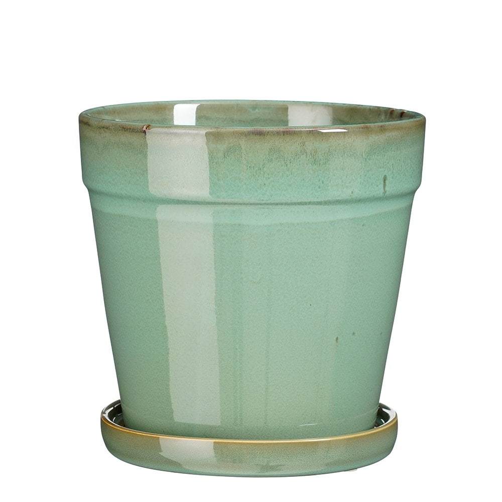 Tapered plant pot with saucer - mint green
