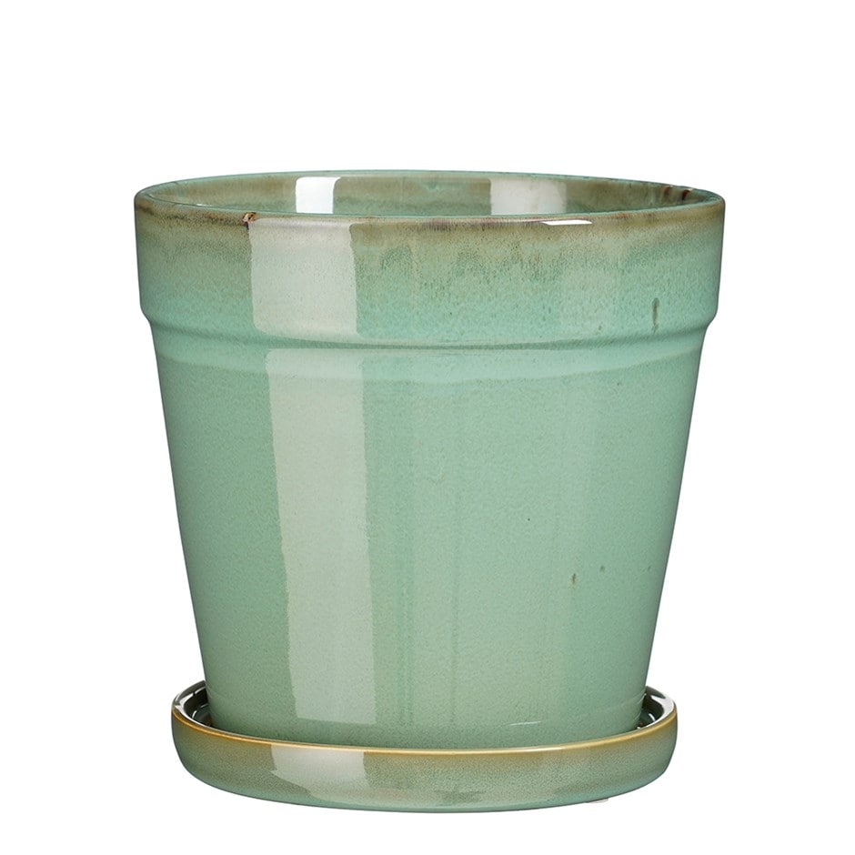 Tapered plant pot with saucer - mint green