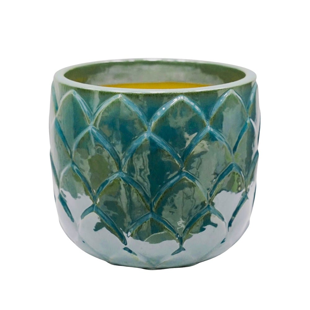 Leaf glazed terracotta pot - green