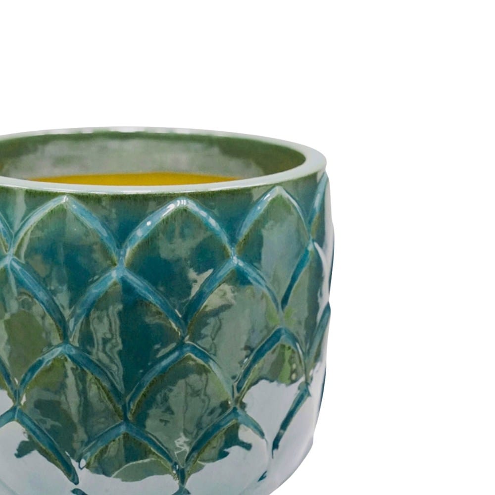 Leaf glazed terracotta pot - green