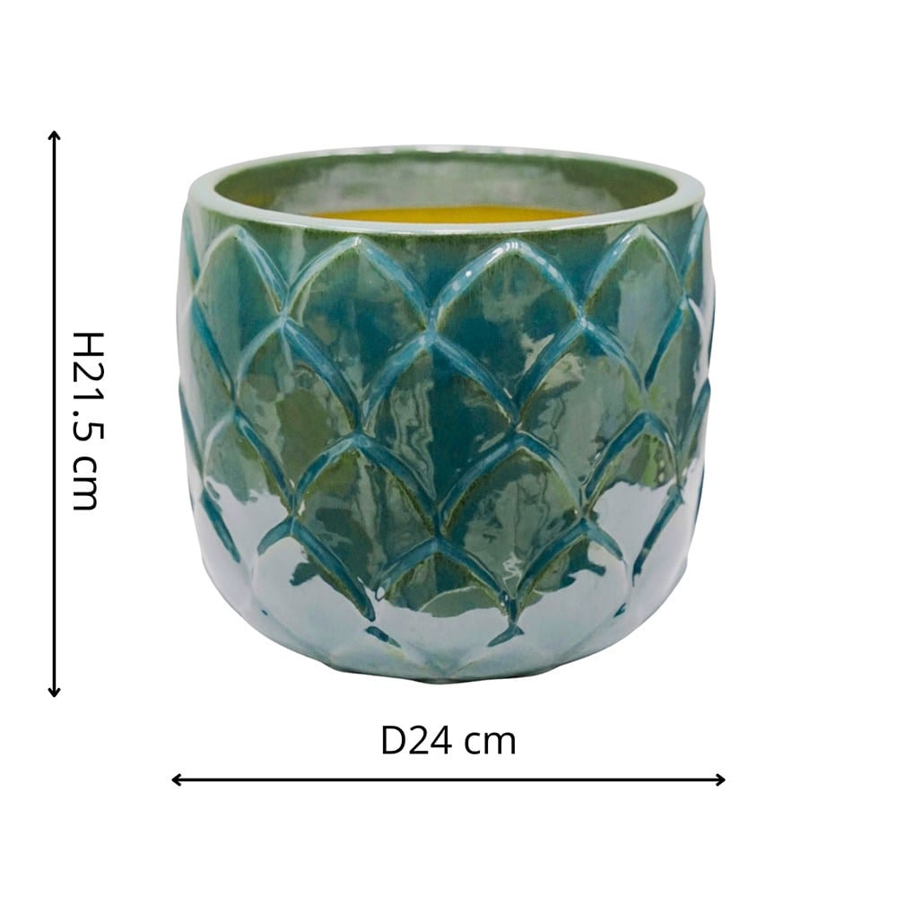 Leaf glazed terracotta pot - green