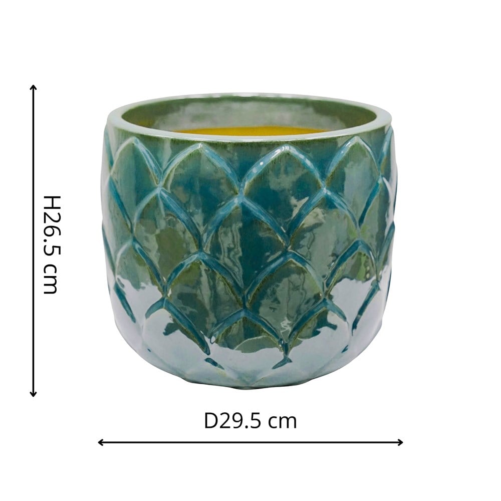 Leaf glazed terracotta pot - green