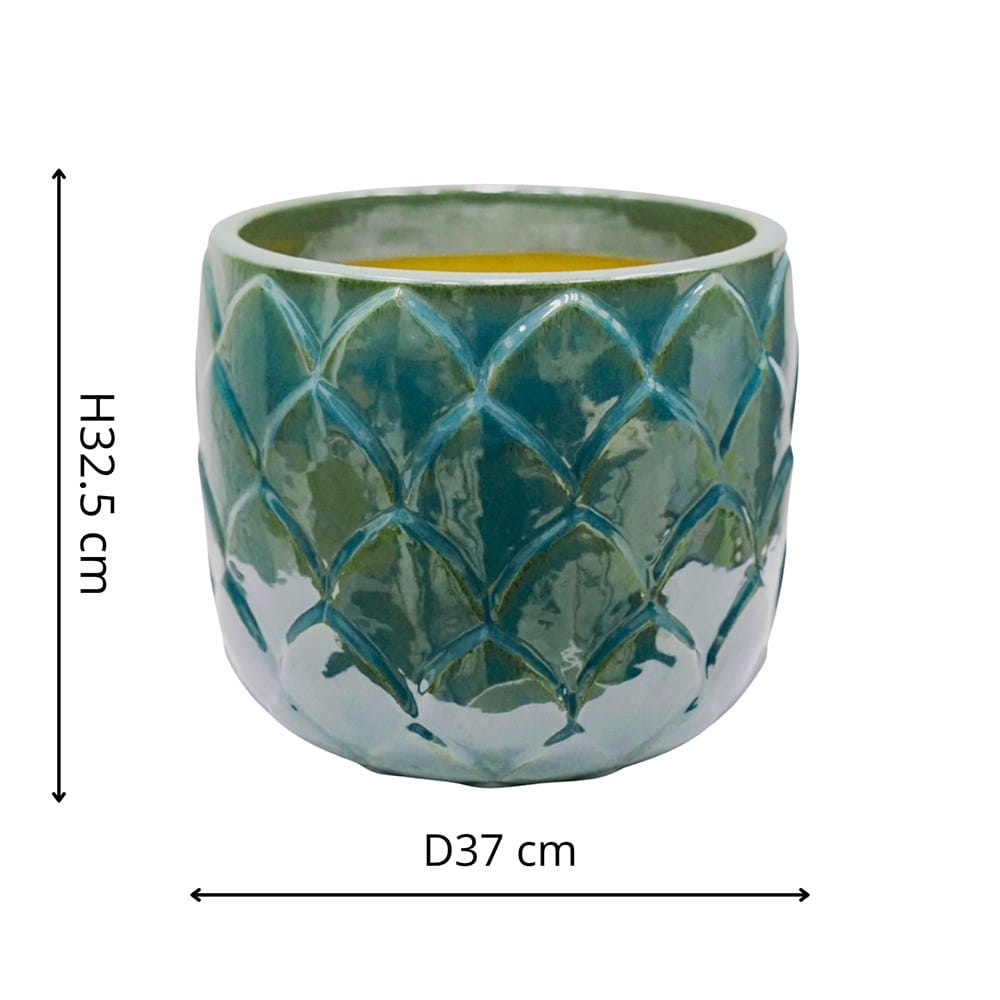 Leaf glazed terracotta pot - green