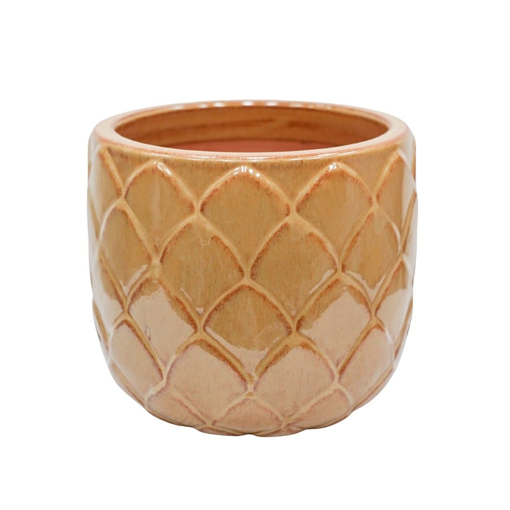 Leaf glazed terracotta pot - ochre