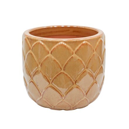 Leaf glazed terracotta pot - ochre