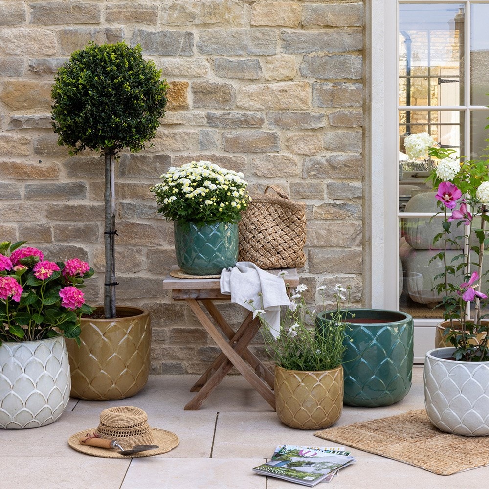 Leaf glazed terracotta pot - ochre