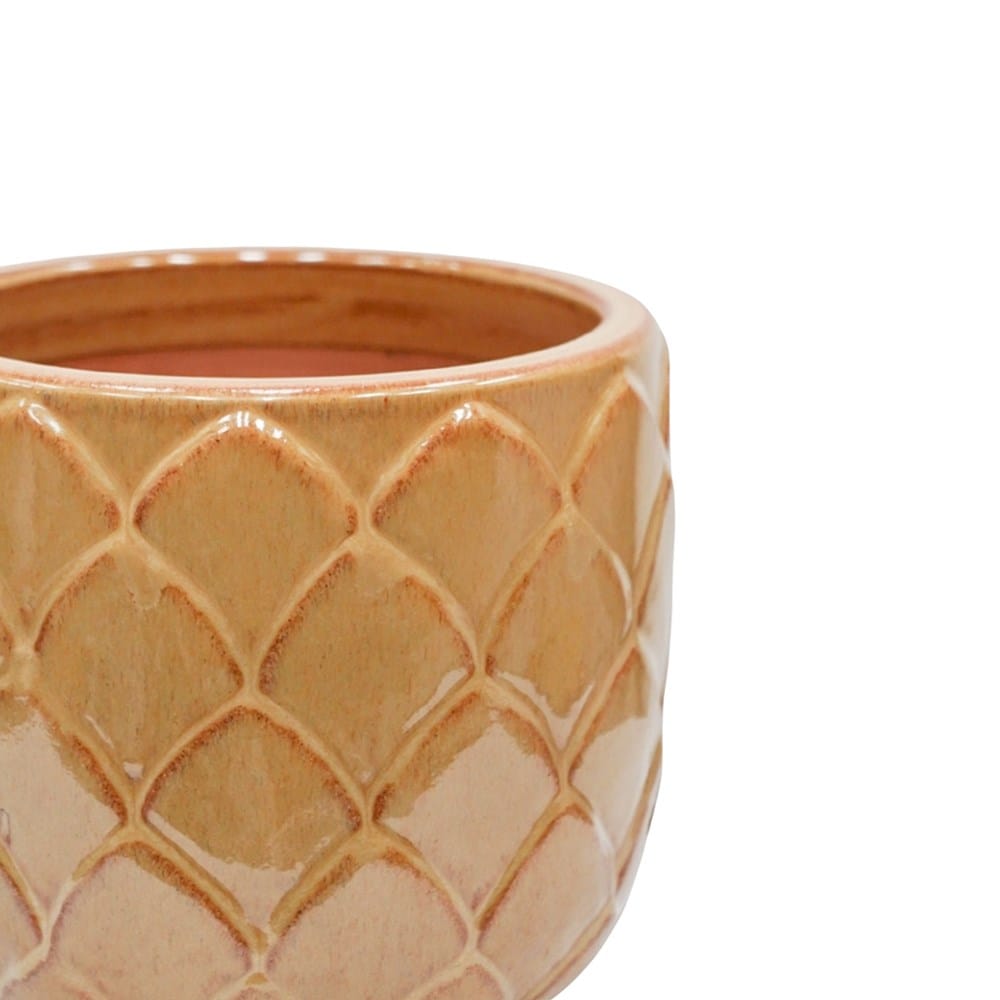 Leaf glazed terracotta pot - ochre