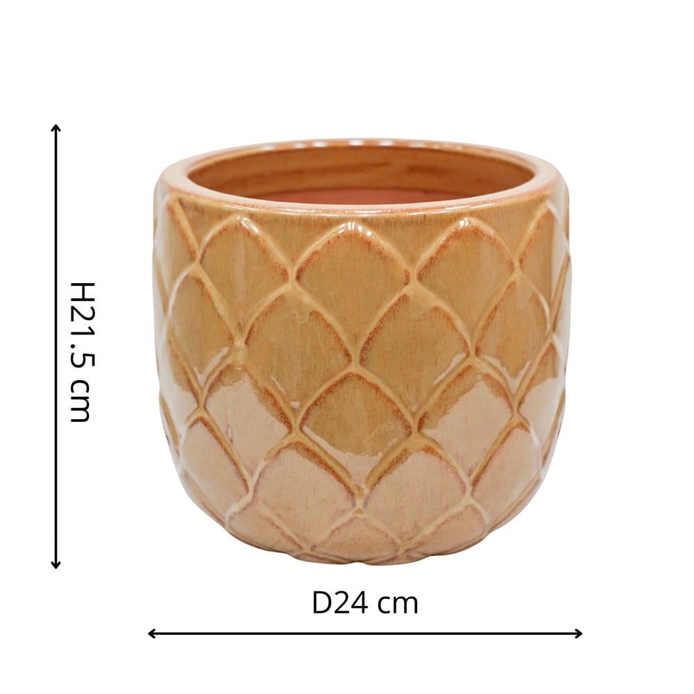 Leaf glazed terracotta pot - ochre