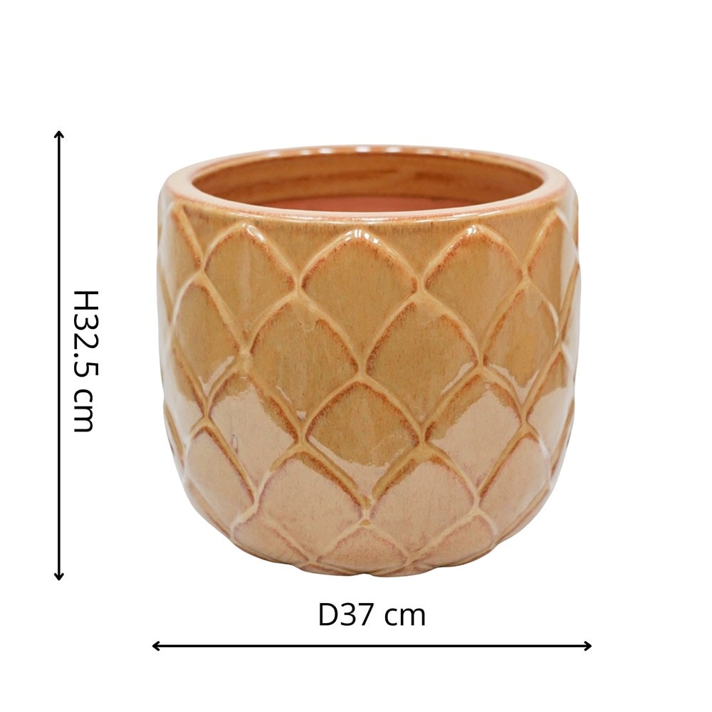Leaf glazed terracotta pot - ochre