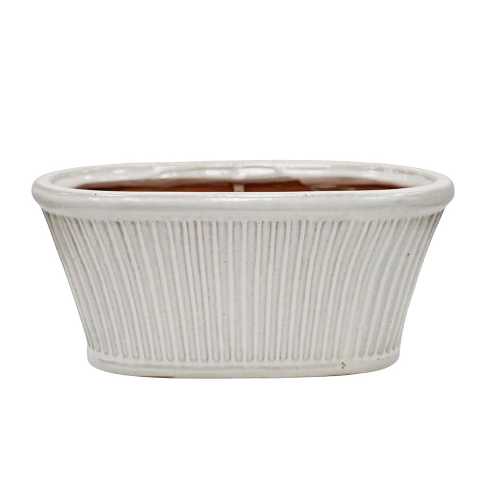 Ribbed glazed trough planter - white