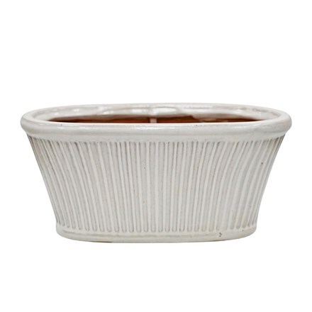 Ribbed glazed trough planter - white