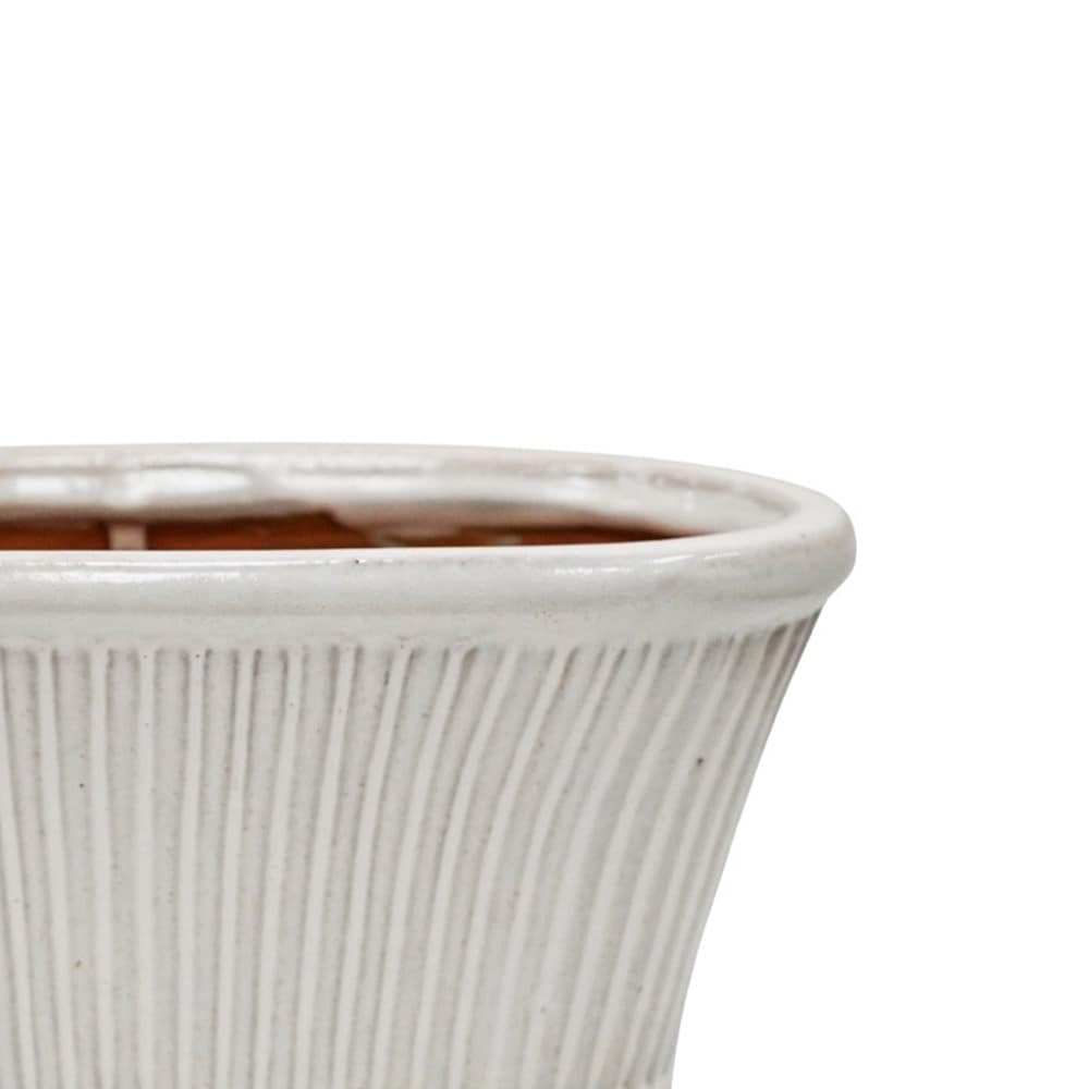 Ribbed glazed trough planter - white