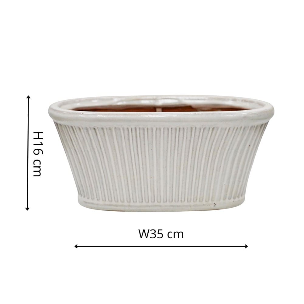 Ribbed glazed trough planter - white